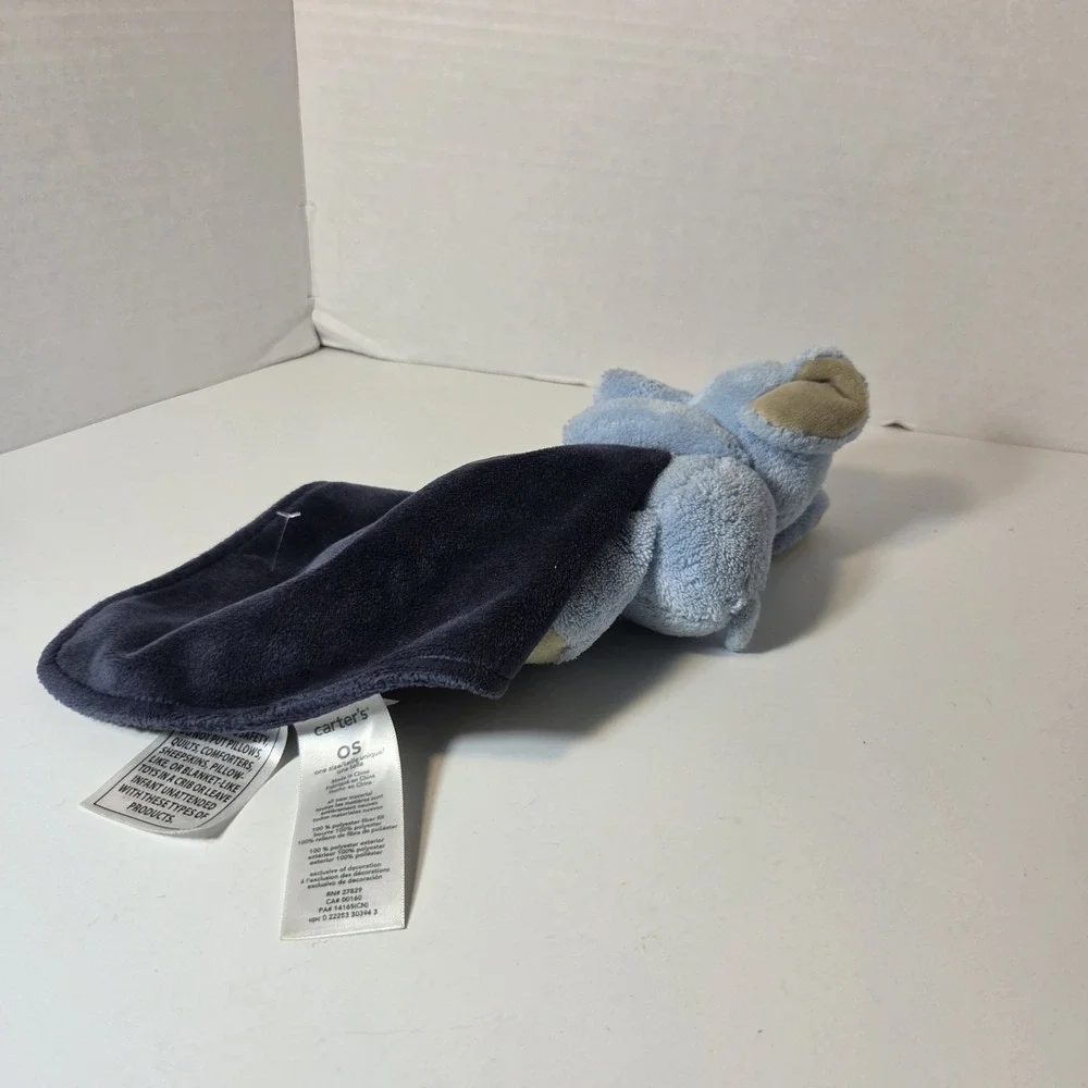 Carter's Baby Security Blanket Lovey Plush Blue Elephant Rattle Navy Blue